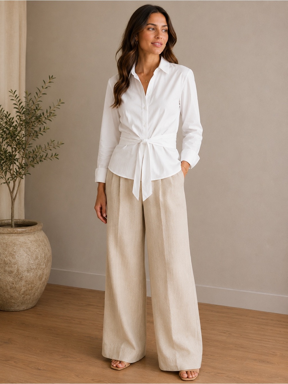 J. Peterman White Tie-Front Button-Up Blouse | Size 6